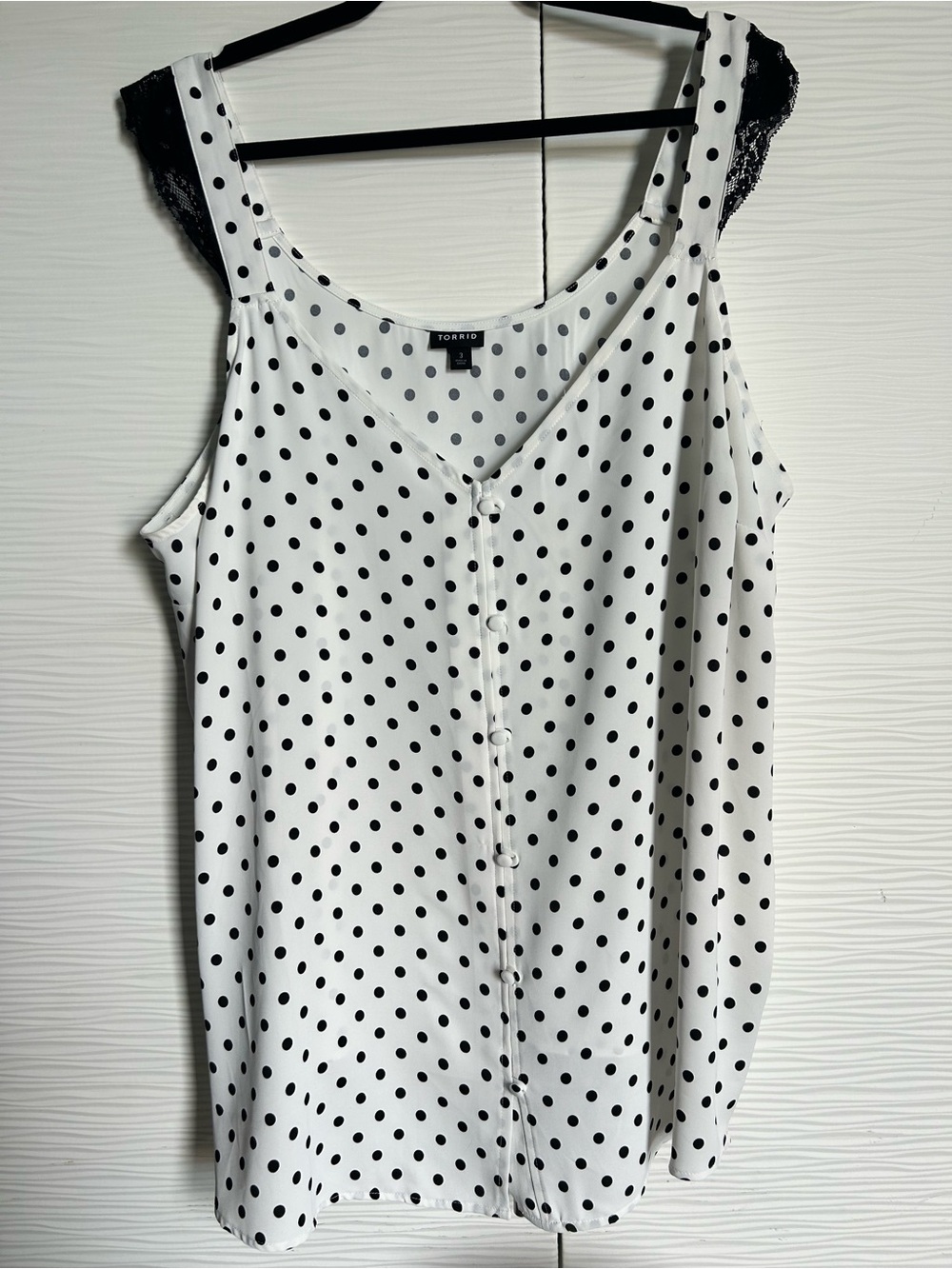 torrid White and Black Polka Dot Lace-Trim Camisole